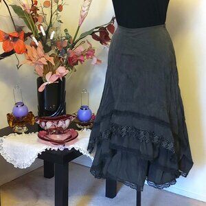 NWT Women Olive Green 3-Layers of Tiered Ruffle Lace Design Midi Skirts L 12